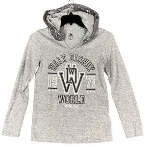 Walt Disney World Sweater Womens Small Gray Hoodie Sequin‎ Pullover Regular Knit